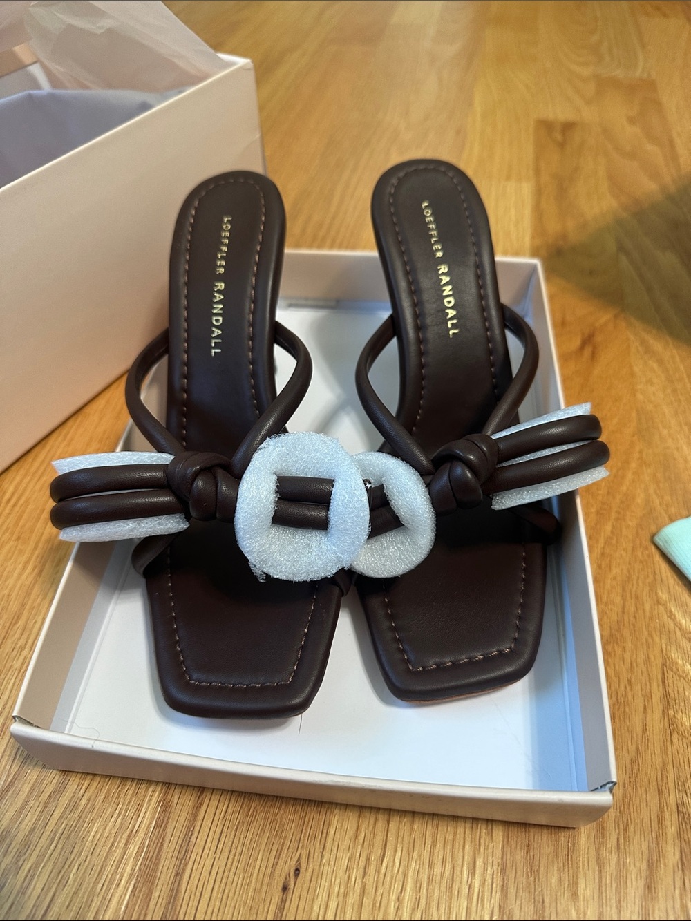 Loeffler Randall Margi Bow Heel Brown Knotted Slide Sandals